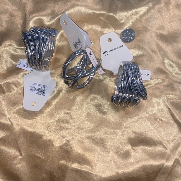 Silver Tone Hand Cuffs NWT Set of 3 - Picture 1 of 7